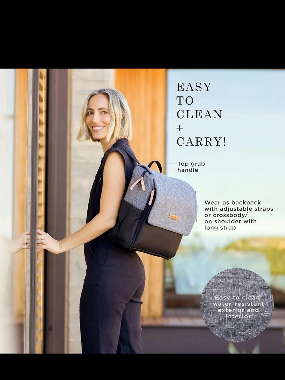 Petunia Pickle Bottom Boxy Diaper Backpack Or Shoulder Bag Black Charcoal Grey